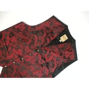 Vtg Wah Maker Frontier Vest Mens XL Red Black Asian Dragon Western Waistcoat USA